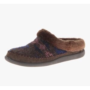 Woolrich Womens 7.5 Southwestern Pattern Faux Fur Lined Slippers Brown Blue Pink